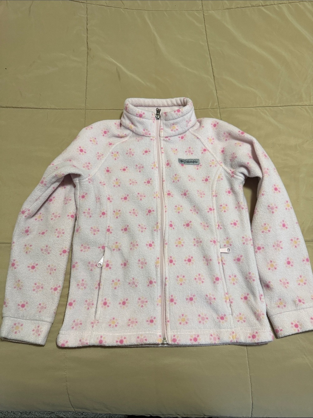 Columbia Girls Light Pink Floral Fleece Zip-Up Jacket Size 10/12